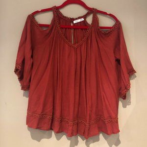 Super cute Dex Rusty Orange cold shoulder top